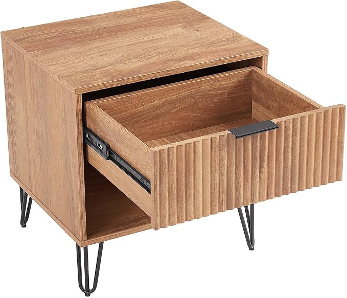 Manhattan Comfort Dumbo Fluted Nightstand with Drawer and Open Shelf, Gold Hairpin Legs and Metal Handle, Snap Tool-Free Assembly, Bedside Accent Table for Bedroom, Office, Living Room in Golden Brown - Image 7