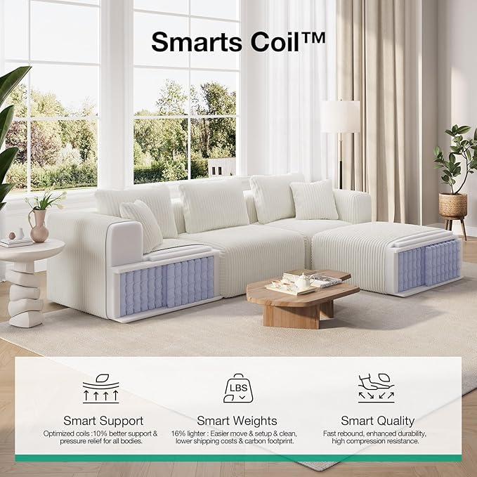 Novilla Modular Sectional Sofa, Modern Cloud Sectional Couch with Smarts Coil® Support, Upholstered Boneless Couch for Living Room Apartments Bedroom, No Assembly Required, Beige (Ottoman)
