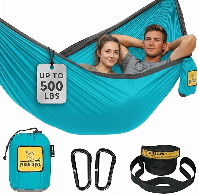 Wise Owl Outfitters Camping Hammock – 500lbs Portable Hammock with Tree Straps - Travel, Backpacking, Hiking, Outdoors Camping Gear - Single or Double by WiseOwlOutfitters