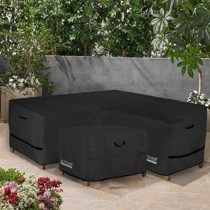 ULTCOVER Patio V-Shaped Sofa Cover Waterproof for 5-Seater Outdoor Sectional Furniture Couch 85 inch Wide, Black - Image 6
