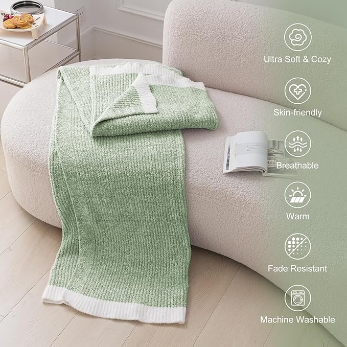 MH MYLUNE HOME Ultra Soft Ribbed Throw Blanket for Couch 50x60 Inches Luxurious Super Cozy Fluffy Microfiber Blanket Plush Warm Reversible Throw Blankets for Sofa Bed - Sage Green 50 x 60 Inches