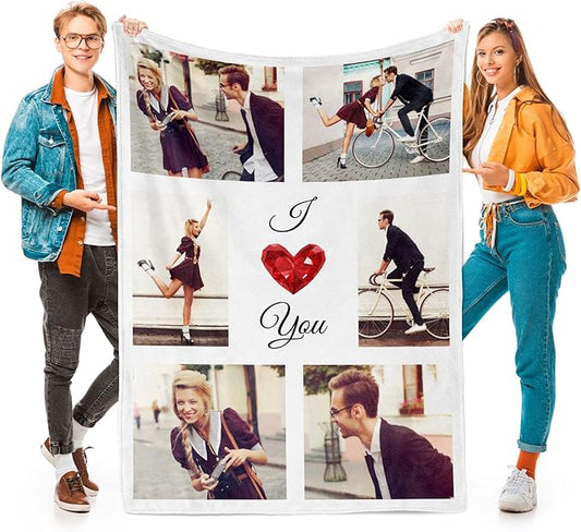 Printwoo I Love You Gifts for Couples, Custom Blanket with Photos, Personalized Blankets with Pictures, Photo Blankets Using My Own Photos, Personalised Gifts for Girlfriends, Boyfriends