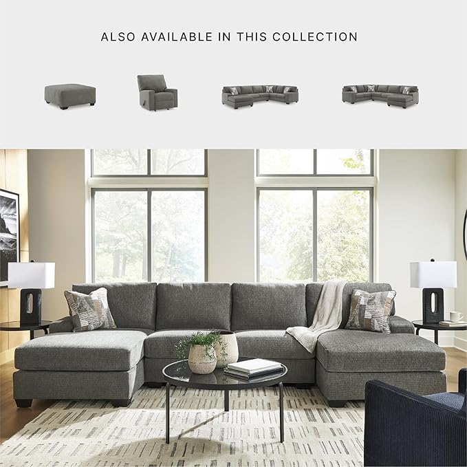 Signature Design by Ashley Seyler Lane Contemporary 3-Piece Sectional with Double Chaise and Removable Cushion, Gray