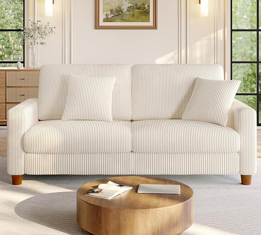 70.2" Couches for Living Room, Comfy Beige Couch 7.1" Extra Thick Cushion, Sofas for Living Room Tool-Free Setup, Loveseat Sofa 705lbs Support, Corduroy Couch for Bedroom, Apartment, Office