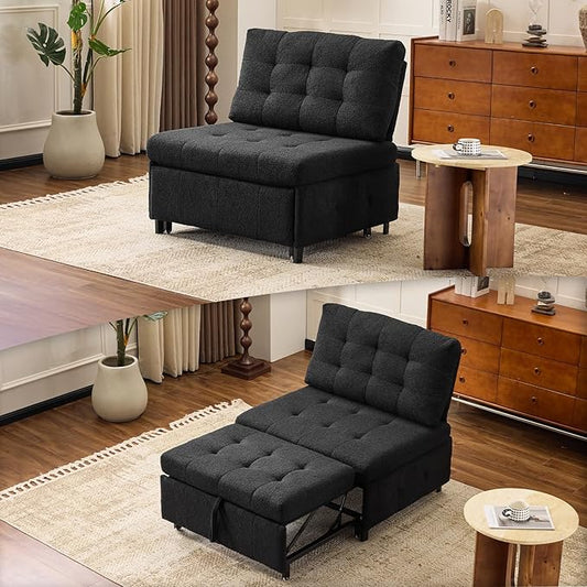VINGLI Convertible Sofa Bed Tufted Teddy Fleece Sleeper Chair Bed Couch Armless Living Room Chairs with Adjustable Backrest Pull Out Couch Bed for Small Spaces