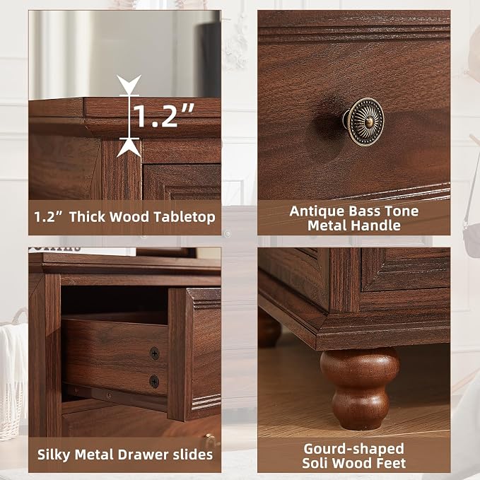 Joaxswe Farmhouse 6 Drawer Dresser for Bedroom, 42" Tall Rustic Chests of Drawers w/ 4 Solid Wood Feet, Mid Century Modern Wooden Closet Storage Dressers Organizer for Living Room, Hallway,Brown - Image 5