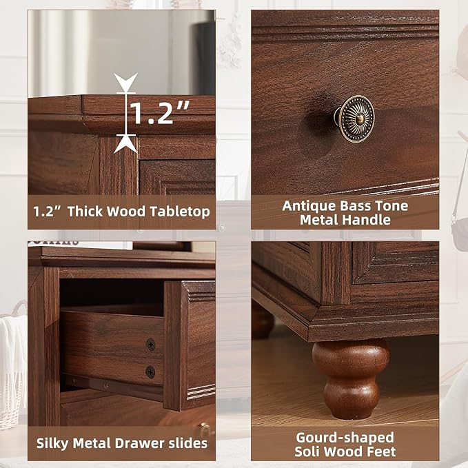 Joaxswe Farmhouse 5 Drawer Dresser for Bedroom, 35" Tall Rustic Chests of Drawers w/ 4 Solid Wood Feet, Mid Century Modern Wooden Closet Storage Dressers Organizer for Living Room, Hallway,Brown - Image 5