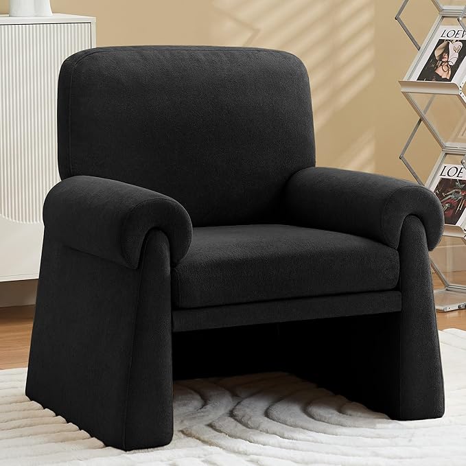 Oversized Accent Chair, Comfy Living Room Chairs, Single Sofa Chair with Thick Cushion and Armrests, Upholstered Arm Chair for Living Room, Modern Armchair, Reading Chair for Bedroom, Black