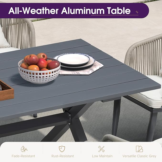 PURPLE LEAF 16 Pieces Patio Dining Set Wicker Outdoor Furniture Rectangular Table and Chairs Set for Garden Deck Aluminum Frame Backyard Kitchen Set, Cushions and Pillows Included Taupe - Image 2