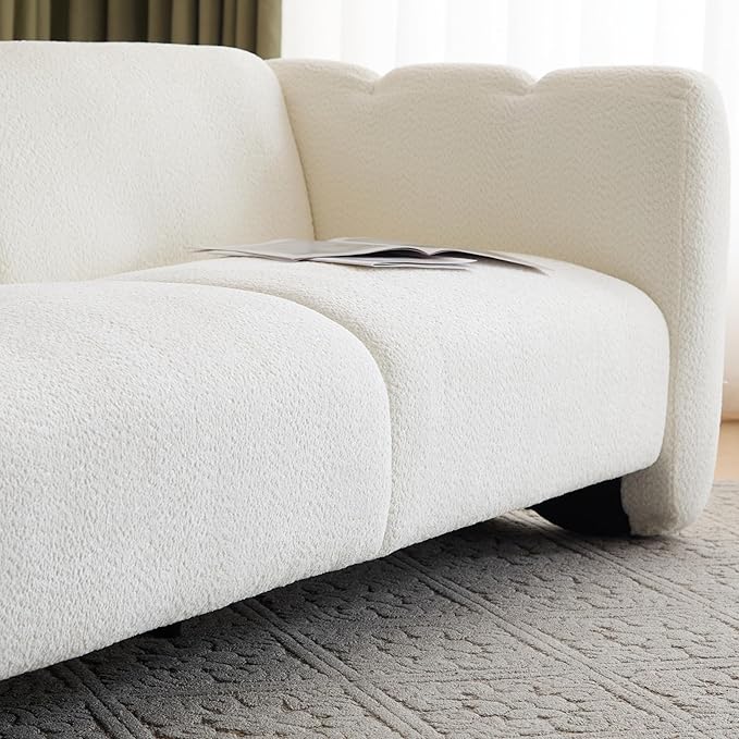 Christopher Knight Home Carine 83‘’ Sofa Couch, Cozy Boucle Fabric Upholstered 3-Seater Seating Sofa, Comfy Couches for Living Room and Office, Modern Oversized Loveseat, Curved Wave Design, White