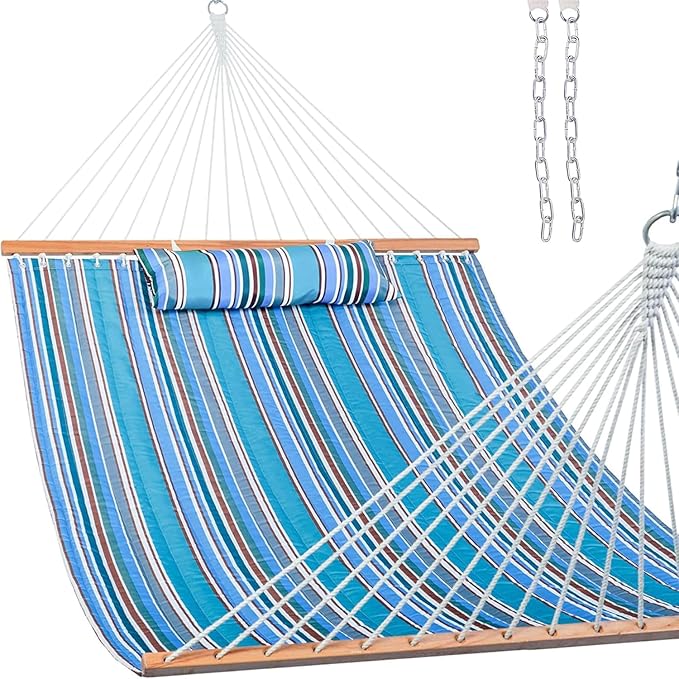 Lazy Daze Hammocks 12 FT Quilted Fabric Double Hammock with Spreader Bars and Detachable Pillow, 450lbs Weight Capacity by LazyDazeHammocks