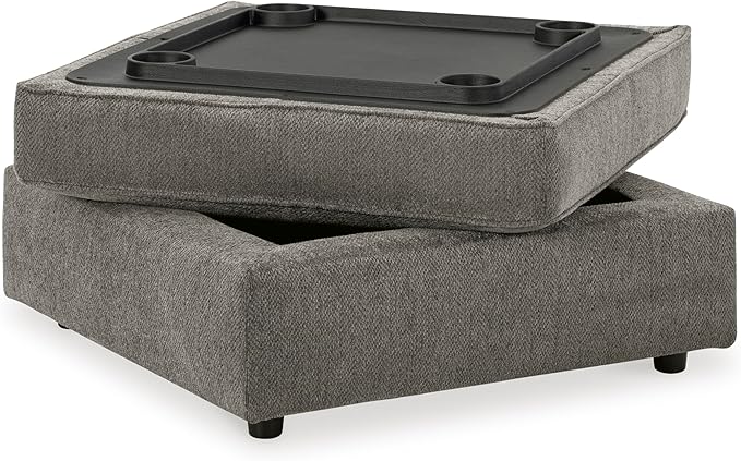 Signature Design by Ashley O'Phannon Casual Upholstered Ottoman with Storage and Removable Top, Gray