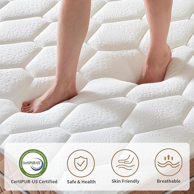 Full Mattress 14 inch, Medium Firm Hybrid Mattress with Memory Foam, Fiberglass Free, Strengthen Edge Suppor, CertiPUR-US Certified Safe Foams & Fabric, Full Size Mattress in a Box