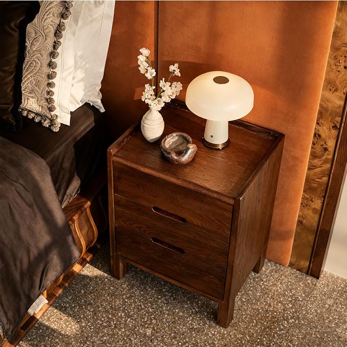 Nightstand, Solid Wood Small End Table w/3 Drawers, Modern Bedside Tables, Mid Century Night Stand, Bed Side Table, 15.75" W x 13.78" D x 21.65" H (Walnut) - Image 9