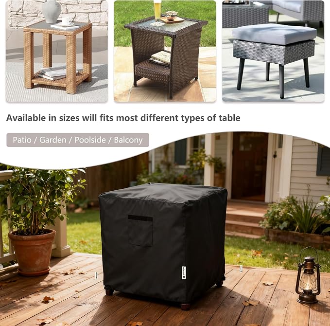 Patio Ottoman Cover,25W x 25D x 18H inch,Waterproof Square Patio Small Side Table Cover,Suitable for 3-Piece Outdoor Wicker Patio Bistro Set Side Table - Image 7