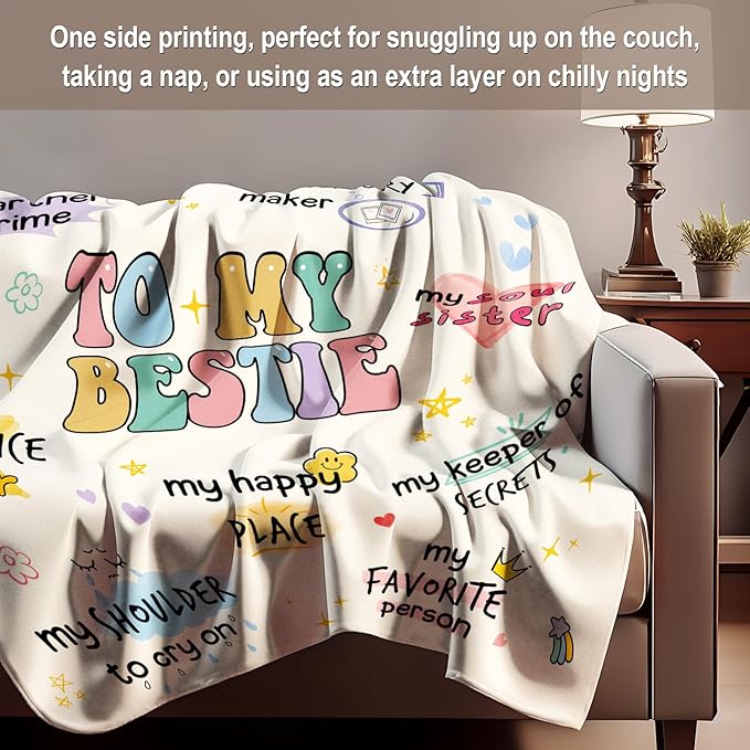 Best Friend Birthday Gifts for Women, Bestie Gift for Women, Best Friends Blanket, Friendship Gifts for Woman, Bestie Birthday Gift for Woman, Yellow Throw Blanket 80”x60” Inches