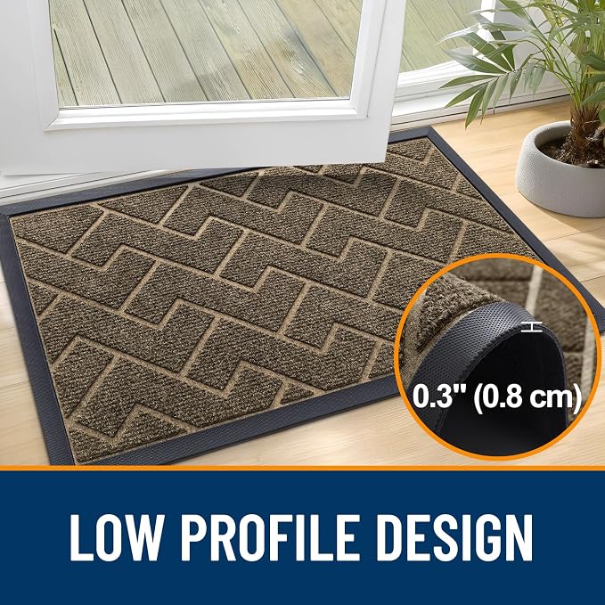 OLANLY Front Door Mat Indoor Outdoor Entrance, Waterproof All-Season, All-Weather Doormat, Sturdy Natural Rubber, Low Profile, Easy Clean Patio Porch Entryway Mat, Herringbone Brick (Brown, 71x23) - Image 4