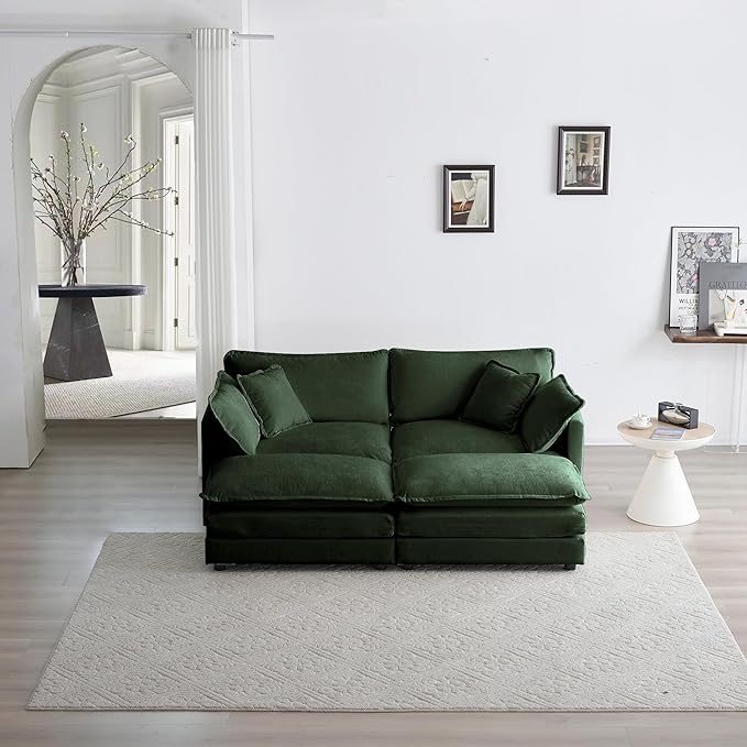 ERYE Oversized Loveseat Sectional Sofa Modern Deep Seat Reversible Chaises Sofa&Couch with 2 Movable Ottomans and 4 Pillows, Modular Sleeper Upholstered Couch for Living Room,Apartment,Studio,Office