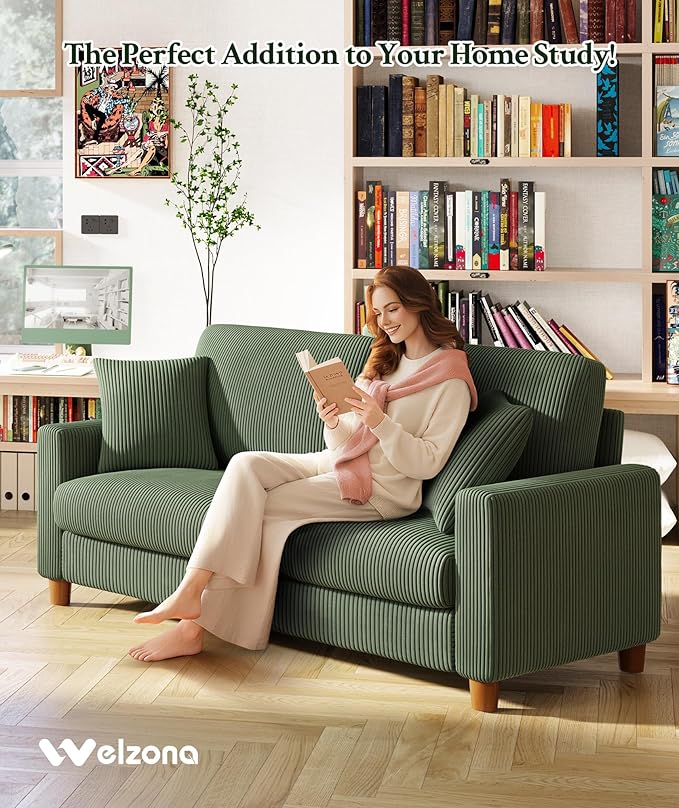 70.2" Couches for Living Room, Comfy Green Couch 7.1" Extra Thick Cushion, Sofas for Living Room Tool-Free Setup, Loveseat Sofa 705lbs Support, Corduroy Couch for Bedroom, Apartment, Office