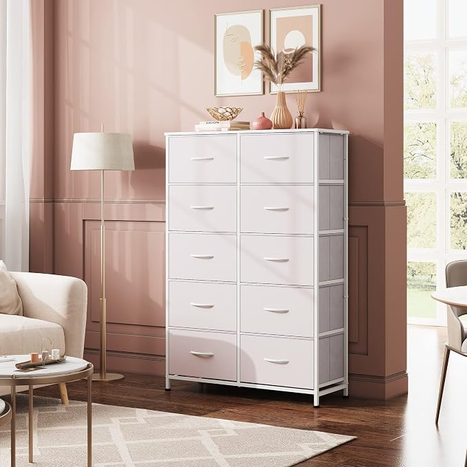 WLIVE Tall Dressers for Bedroom with 10 Fabric Drawers, Chest of Drawers, Dresser for Closet, Hallway, Living Room, Entryway, White - Image 2