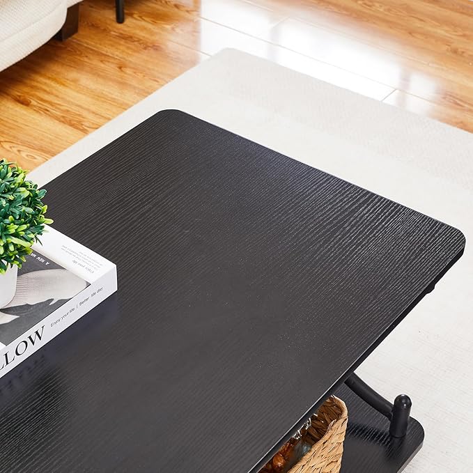 VECELO Coffee Table for Living Room with Round Corners Modern Farmhouse Center Table with Storage Shelf for Home Office 39 Inch, Easy Assembly, Classic Black