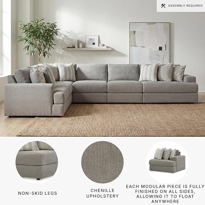 Signature Design by Ashley Casual Avaliyah L-Shape Left-Arm Facing 6-Piece Sectional with Reversible Cushion and Armrest, Gray