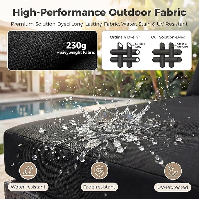NICESOUL 7 Piece Outdoor Furniture Set with Fire Pit Table Natural Gas & Propane Convertible, 29.3'' High Back Extra Large Rattan Patio Modular Sectional Conversations, 2 Color Cushion Black & Gray