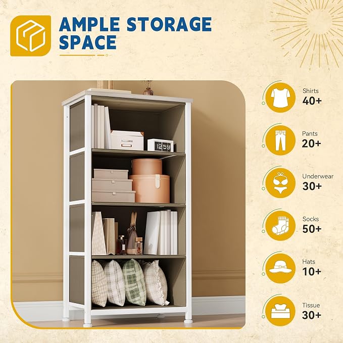 DWVO Dresser with 4 Drawers - Fabric Storage Tower, Organizer Unit for Bedroom, Hallway, Hallway, Closets - Sturdy Steel Frame, Wooden Top & Easy Pull Fabric Bins - Image 5