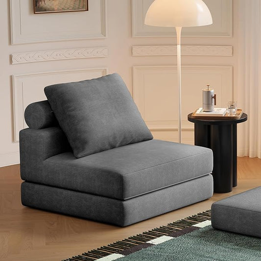 Folding Sofa Bed, 3-in-1 Convertible Sleeper Chair Bed with Pillows, Foldable Floor Couch with High-Density Foam, Futon Small Boneless Couch for Living Room Bedroom Lounge, Single, Black