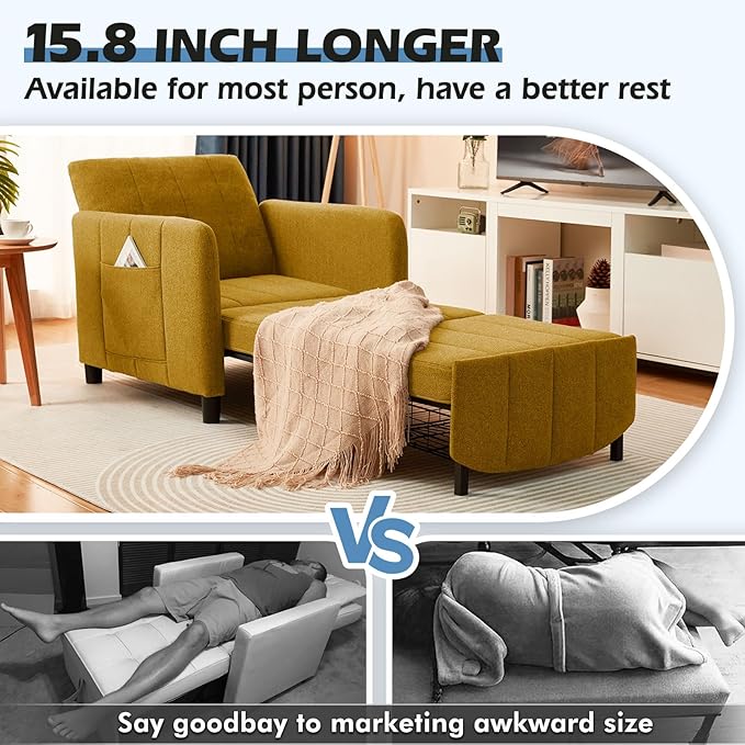 ZZW Sleeper Chair 84" Extra Long Convertible Chair Bed Upgraded 3-in-1 to 4-in-1 Pull Out Chair & Single Sofa Bed for Adult Sleeping Chairs for Living Room & Small Space