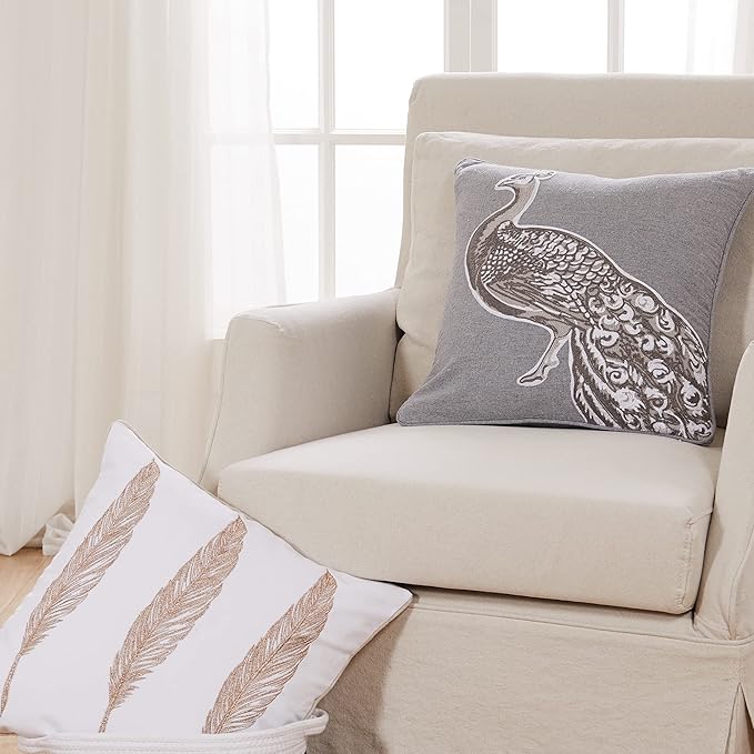 Levtex Home - Pisa - Decorative Pillow (18X18in.) - Peacock - Grey, Charcoal and White