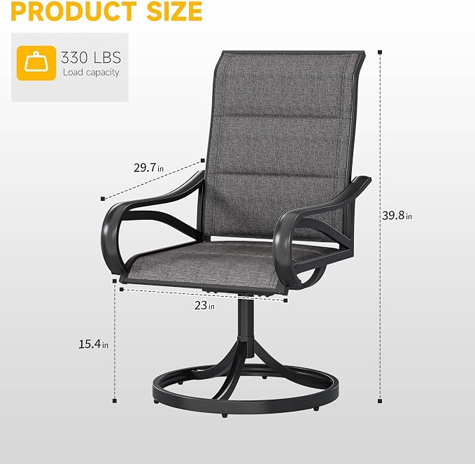 DWVO 8 Set Outdoor Swivel Chairs Padded, Premium Patio Swivel Chairs with Cushioned High Back & Heavy Duty Frame, All Weather Outdoor Swivel Chairs Set of 8 for Porch Lawn Patio, Gray - Image 2