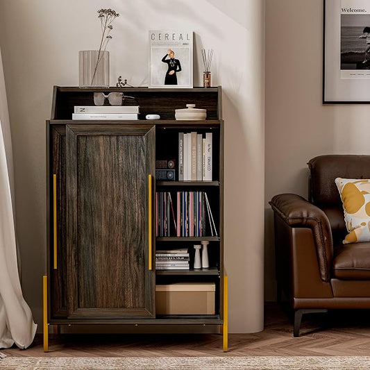 BELLEZE Storage Cabinet, Buffet Sideboard with Sliding Doors and Adjustable Shelf, Shoe Rack for Entryway, Sideboard Cabinet Accent Cabinet for Living Room and Bathroom - Dana(Brown) by BELLEZE