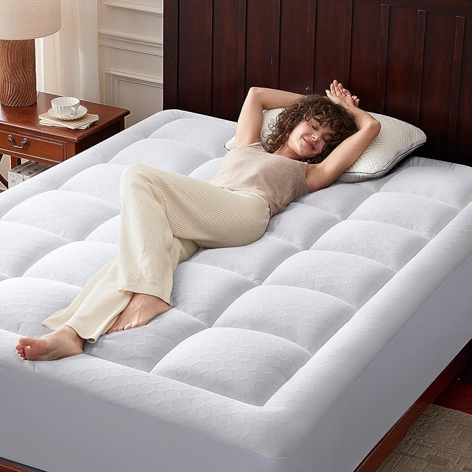 Anluoer Memory Foam Mattress Topper King for Back Pain,Down Alternative Pillow Top Mattress Topper,Thick Mattress Pad with 8-21" Deep Pocket, 78x80 Inches, White