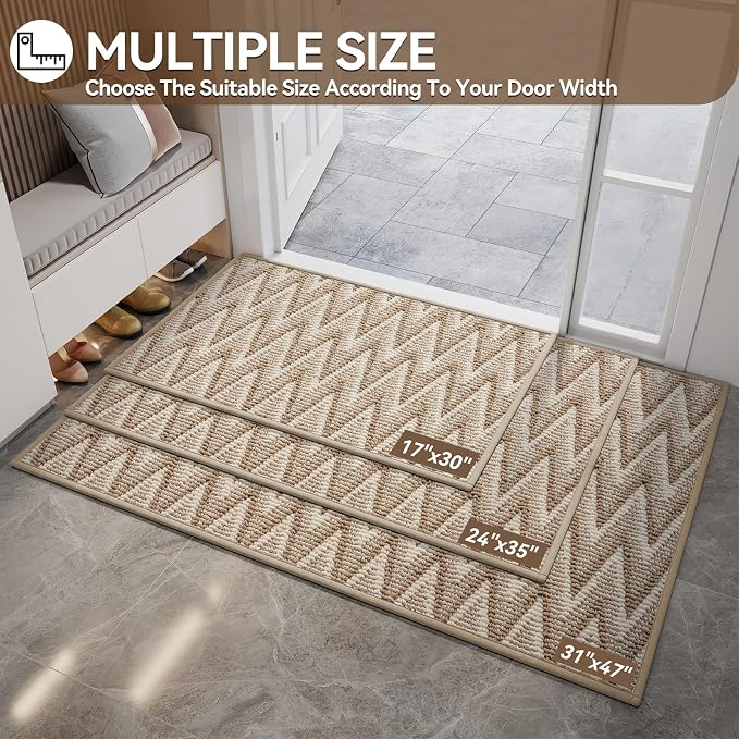 Indoor Door Mat 17x30, Dirt Resistant & Absorbent Doormat for Entryway Inside, Non-Slip Rubber Backing Front Door Mat Indoor Entrance, Low-Profile, Washable, Brown - Image 2