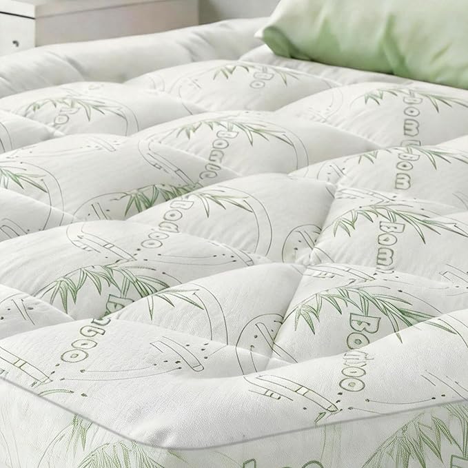 Bamboo Mattress Topper Twin Size with Deep Pocket 1700 GSM Cooling Shredded Memory Foam Mattress Pad Rayon Derived from Bamboo, Ideal for Side Sleepers, Back Pain, Hot Sleepers