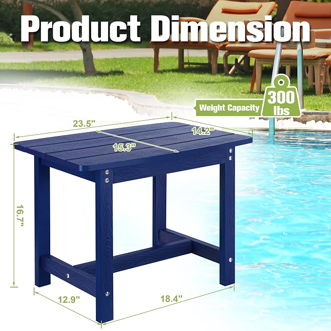 Y&M Adirondack Outdoor Side Table, HIPS Patio End Table, Waterproof Outside Table, Balcony Modern End Tables 23.5" inch Long for Garden, Pool, Beach, Porch, Deck, Indoor or Outdoor Use, Navy Blue - Image 2