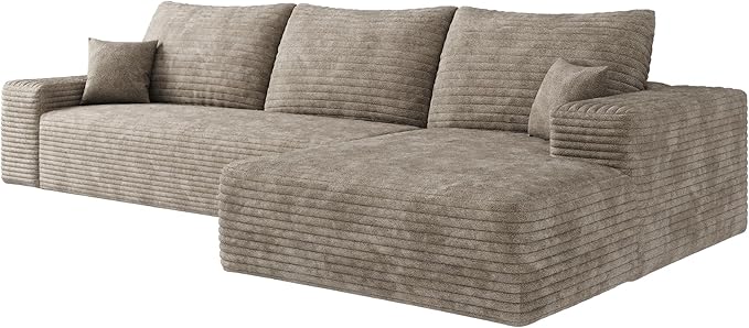 Eafurn Oversized L Shape Modular Sectional Sofa with Right Facing Chaise Lounge,Wide Deep Seat Compressed Corner Couch,Minimalist Corduroy Upholstered Boneless Lounge Sofa Couch | Breathable material, Full Foam, Anti-slip