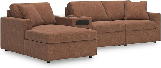 Signature Design by Ashley Modern Modmax Stain Resistant L-Shape Left-Arm Facing 4-Piece Sectional with Chaise and Audio Console, Orange