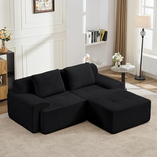 KIGOTY Modular Sectional Sofa, 3 PCS Comfy Cloud Sectional Couch with Deep Seat, L-Shaped Corner Sofas with Ottoman, Modern Boneless Couch for Living Room, No Assembly Required,Black