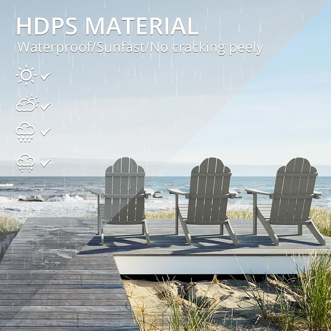 LUE BONA HDPS Adirondack Chairs Set of 8, Fire Pit Outdoor Chair Weather Resistant with Cup Holder, Modern Plastic Chair Plastic for Patio, Deck, Proch, 350LBS, Gray - Image 3
