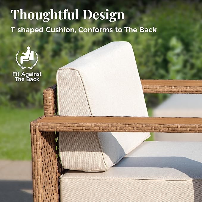 Outdoor Patio Furniture Set, 6 Piece Sectional Rattan Wicker Sofa Couch, Outdoor Conversation Sets with 10" Extra Thick Cushions for Deck Backyard Lawn