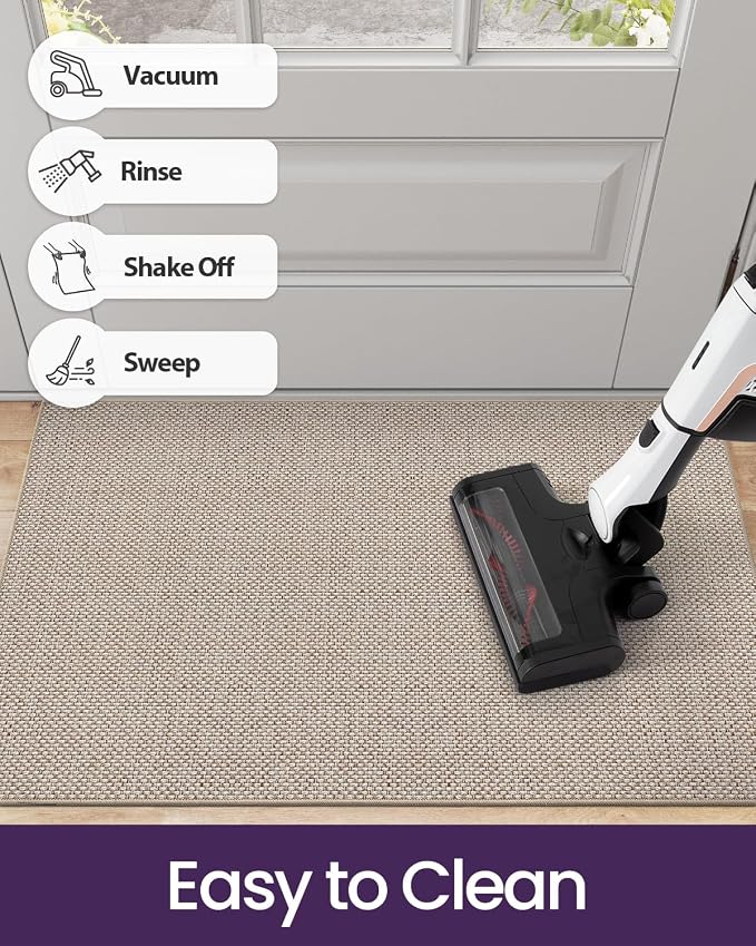 DEXI Ultra Thin Door Mat Indoor Entrance 32x48, Non Slip Rubber Backed Entryway Mats Dirt Trapper, Low Profile Front Doormat for Inside Entry, Patio, Porch, Beige - Image 7