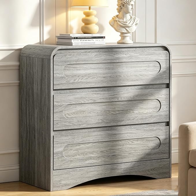 32" Large Night Stand Set of 2, 3 Drawer Nightstand with Spacious Drawers, Pre-Installed Slides, Wood Bedside Table, Modern End Table, Curved Nightstand for Bedroom Sofa Couch Office, Grey - Image 6