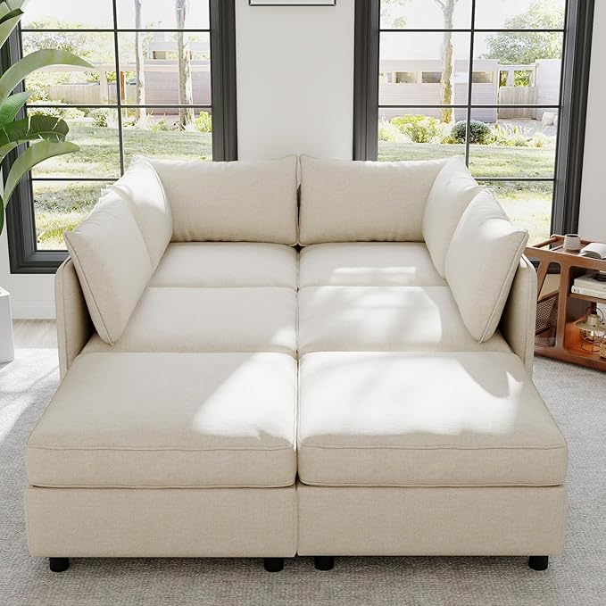 Oversized Modular Storage Sectional Sofa Customizable Seating Group Sofa&Couch Convertible Sleeper Sofabed with Movable Ottomans and Seat, U-Shaped Chenille Upholstered Sofa Couch for Living Room