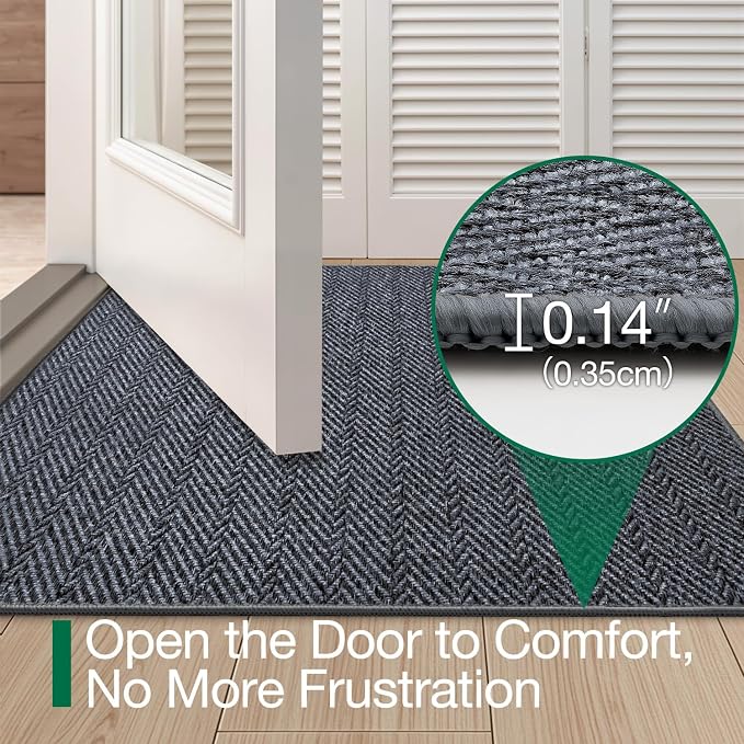 LUMI Ultra Thin Indoor Door Mat for Entrance 48"x72", Non Slip Entryway Mat, Low Profile Doormat, Unique Herringbone Design Carpet for Inside, Patio, Porch, Medium Gray - Image 3