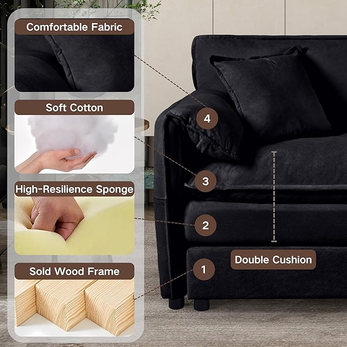 143-Inch U-Shaped Sectional Cloud Sofa Oversized Modular 6 Seaters Sofa Couch with 2 Ottoman Chaise and Pillow Armrest, Chenille Upholstered Convertible Cloud Couch