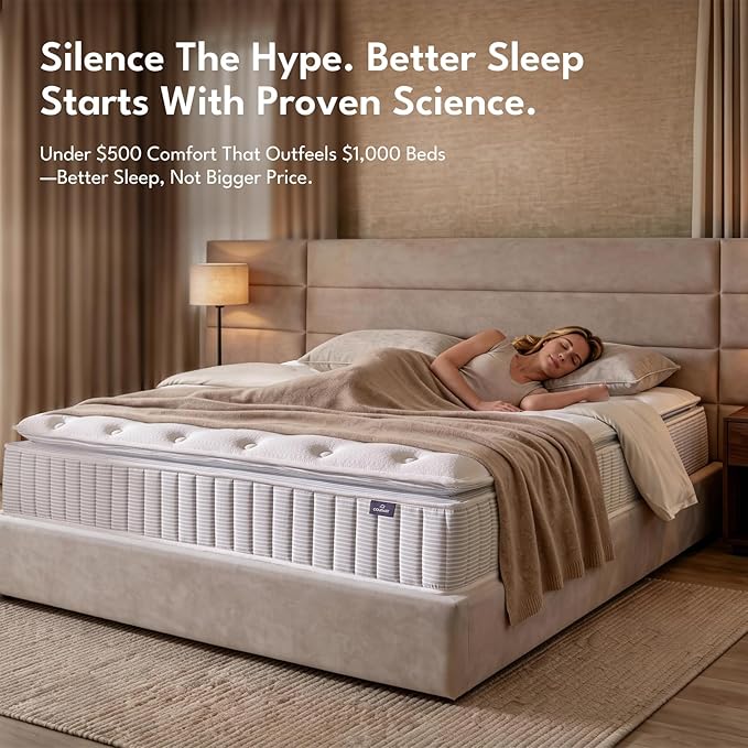 – 14 Inch King Size Mattress – Real Hybrid King Mattress Memory Foam, Reinforced Edge Support, Zoned Coils for Pressure Relief and No Motion Transfer (King (14 Inch))