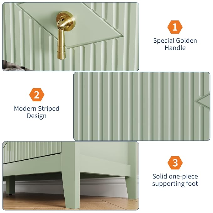 GarveeHome Fluted Dresser for Bedroom, 54 in Wide 7-Drawer Wood Dresser, Modern Chest of Drawers, Storage Organizer Cabinet for Living Room, Hallway, Entryway, Green - Image 5