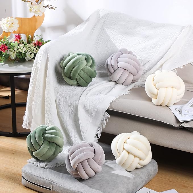 Namalu 2 Pcs Soft Knot Pillow Ball, Decorative Round Throw, Soft Knotted Plush Pillows, Handmade Stuffed Ball Pillows Cushion for Bedroom Sofa Couch Home Decor(10.6 Inches,Dark Green)